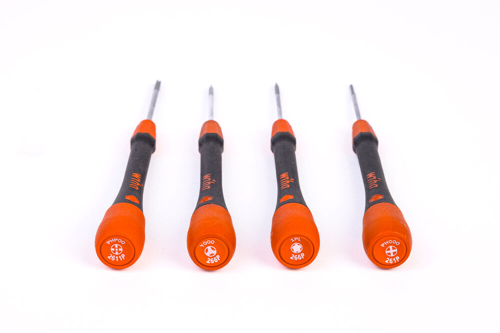 Wiha Picofinish screwdriver set (4 pcs) for iPhone: Pentalobe, Tri-wing, PH000X40 & Pinpoint