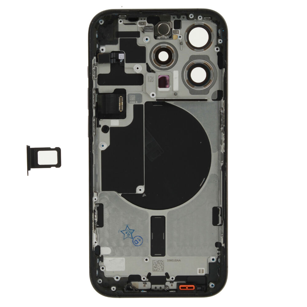 Rear Cover (Pulled A) excl. small parts - Black, For iPhone 15 Pro