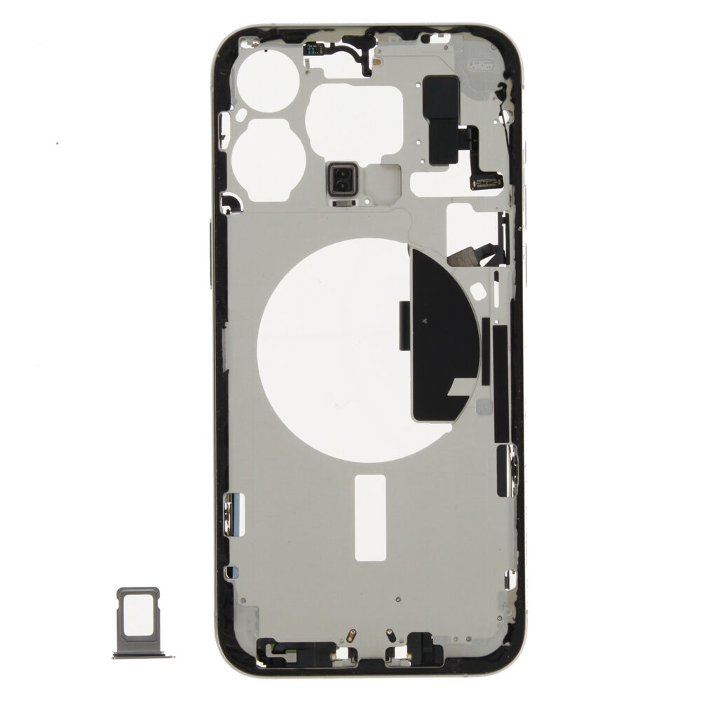 Middle Frame (Pulled A) incl. small parts - White, For iPhone 15 Pro Max