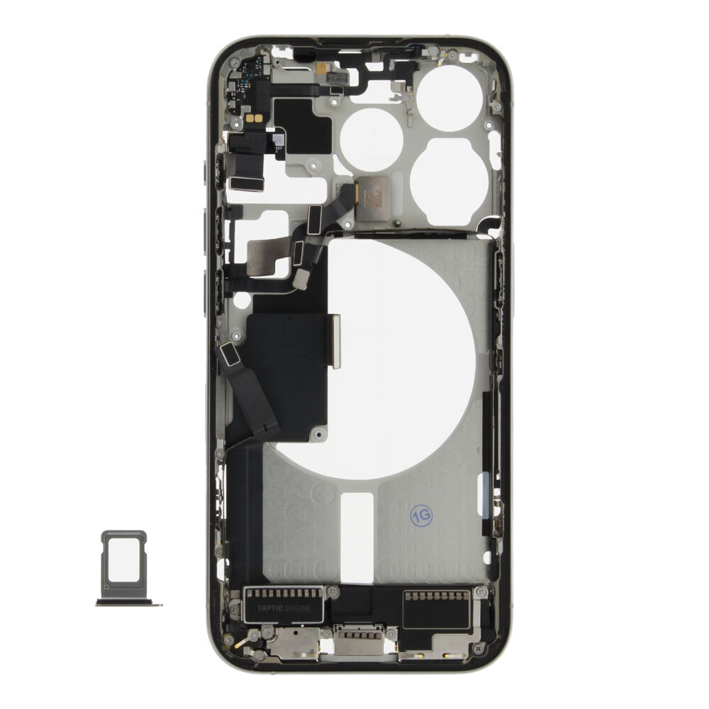Middle Frame (Pulled A) incl. small parts - White, For iPhone 15 Pro