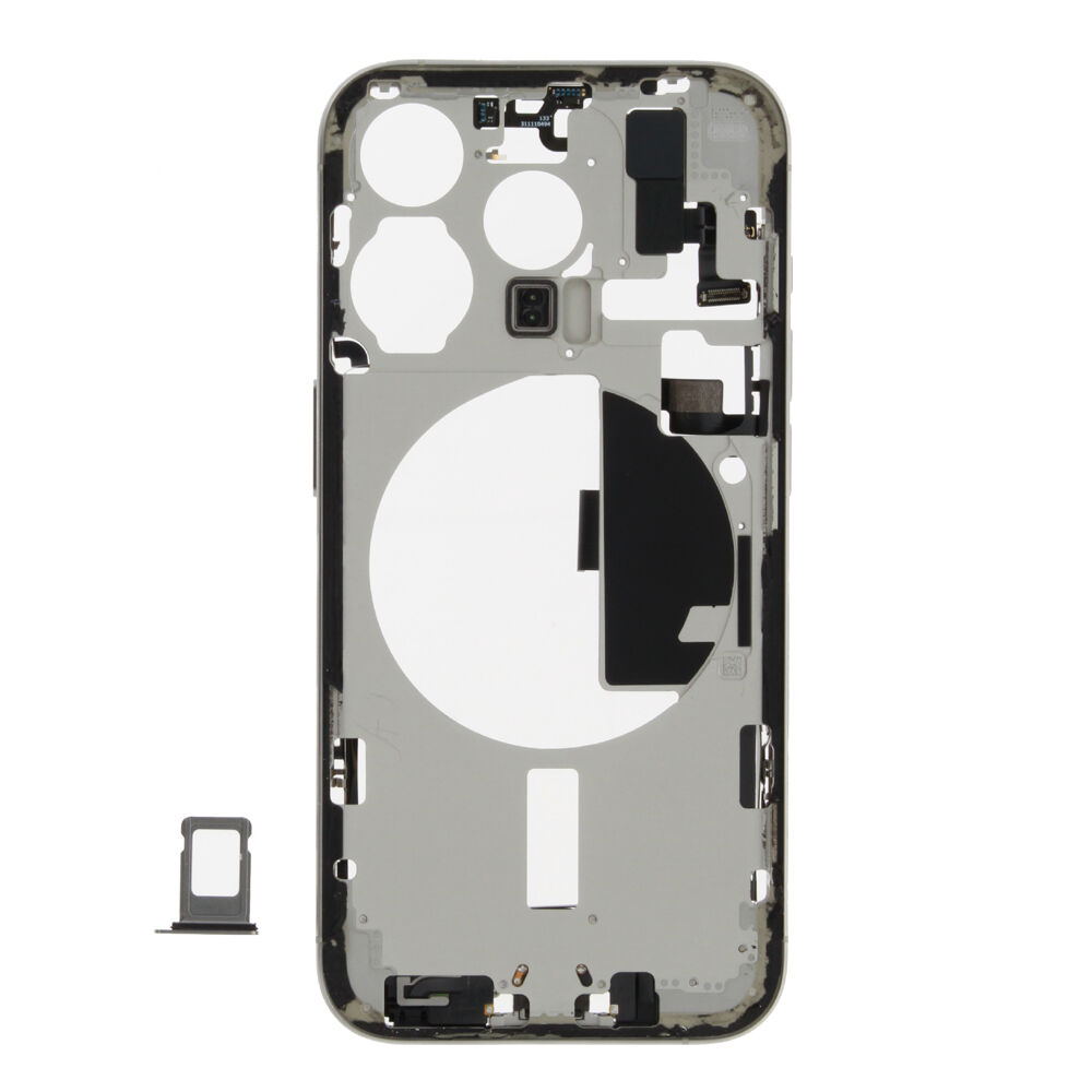 Middle Frame (Pulled B) incl. small parts - White, For iPhone 15 Pro