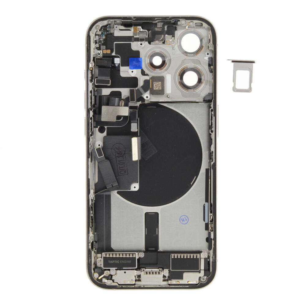 Rear Cover (Pulled A) incl. small parts - White, For iPhone 15 Pro