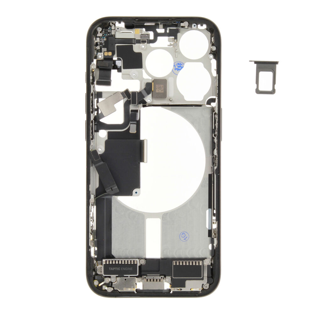 Middle Frame (Pulled B) incl. small parts - Black, For iPhone 15 Pro