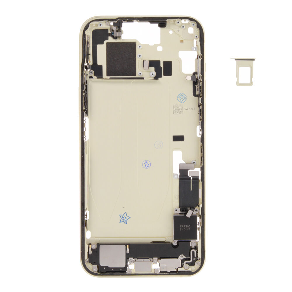 Middle Frame (Pulled B) incl. small parts - Yellow, For iPhone 15 Plus