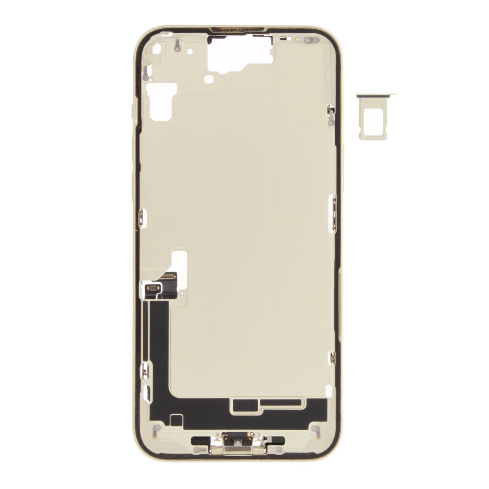 Middle Frame (Pulled B) incl. small parts - Yellow, For iPhone 15 Plus