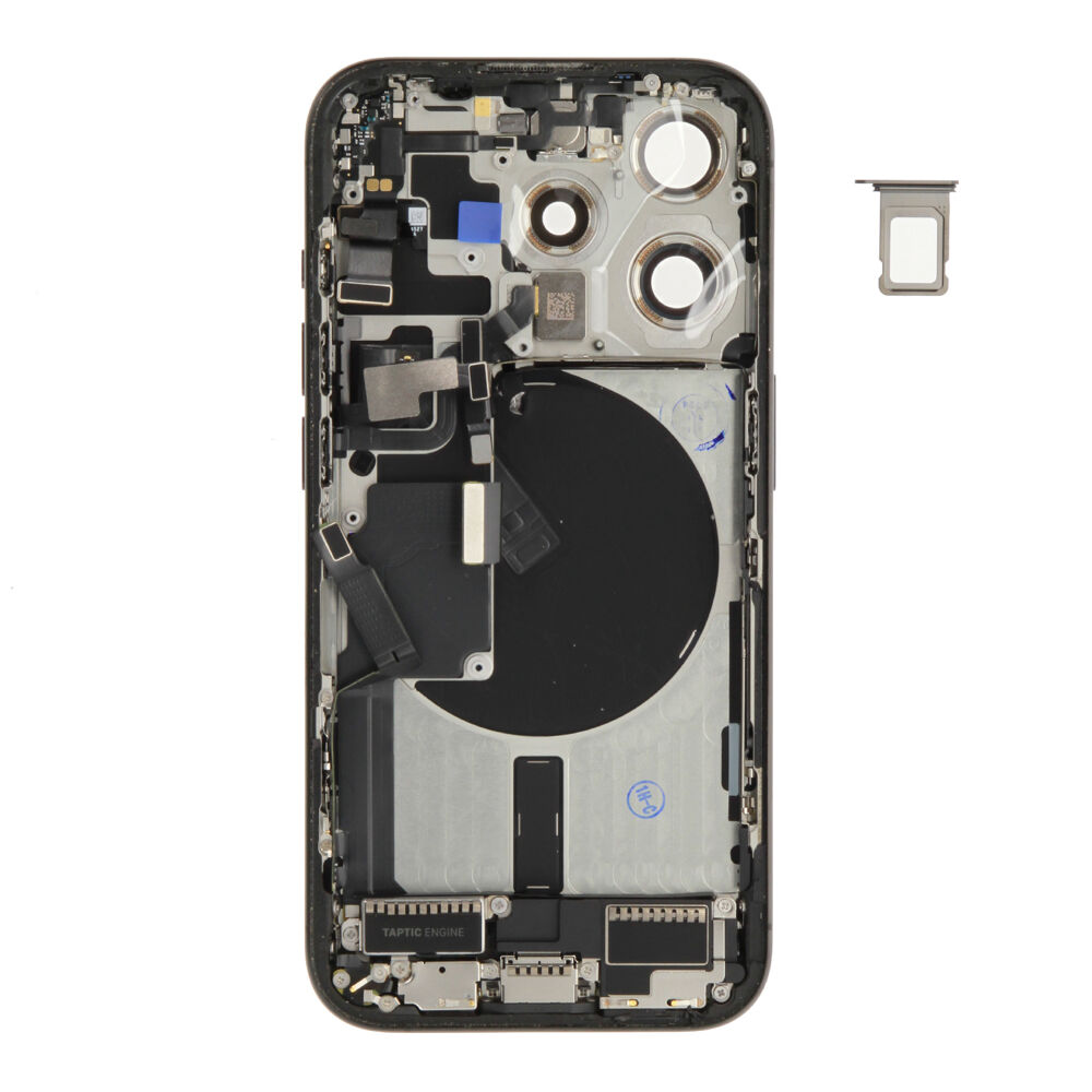 Rear Cover (Pulled B) incl. small parts - Black, For iPhone 15 Pro