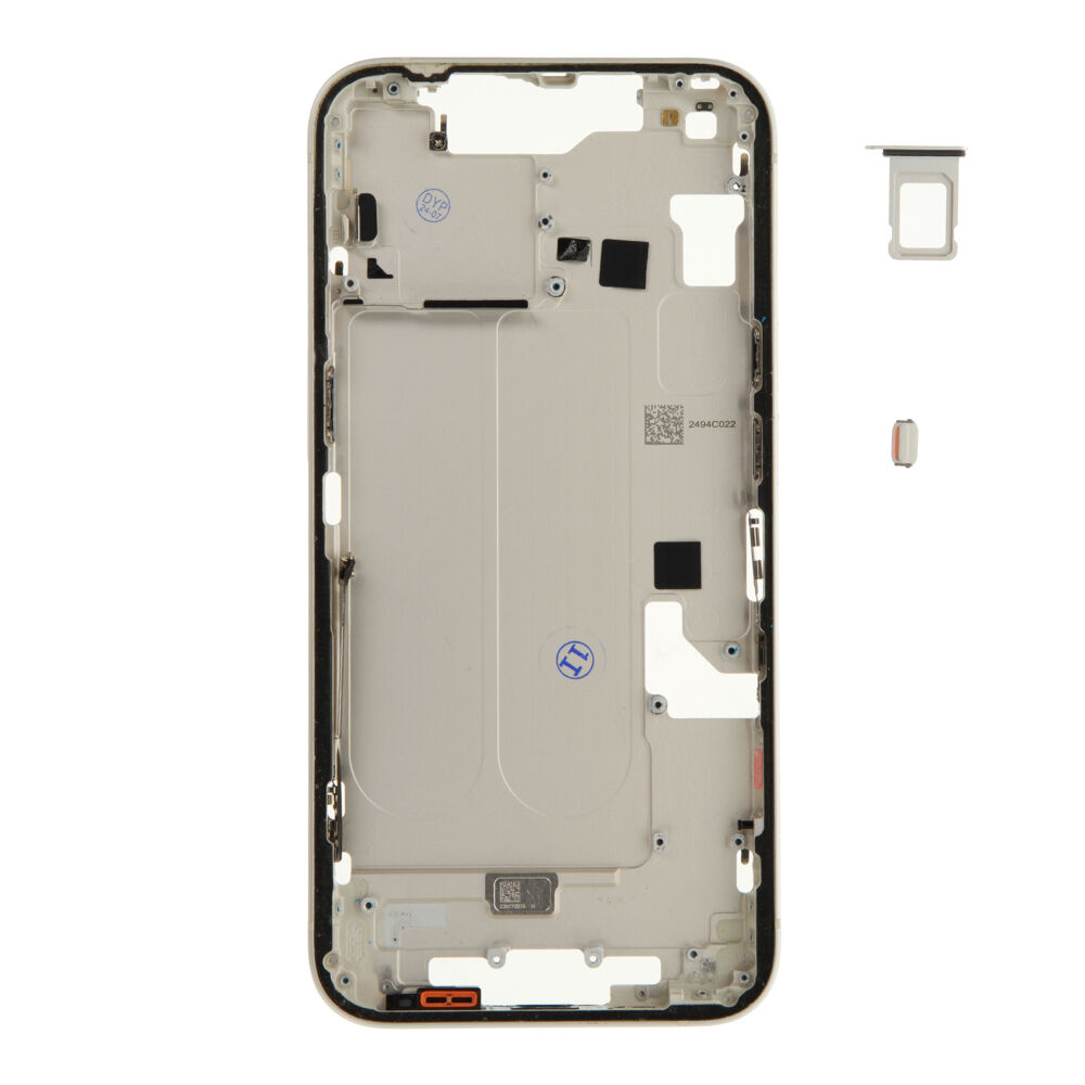 Middle Frame (Pulled A) excl. small parts - White, For iPhone 14