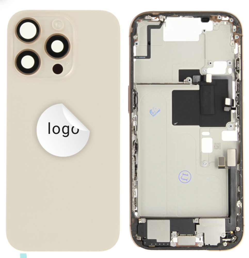 Rear Cover (Pulled A) incl. small parts - Desert Titanium, For iPhone 16 Pro