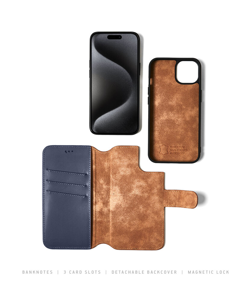 2 in 1 Wallet Case - Dark Blue, for iPhone 15 Plus