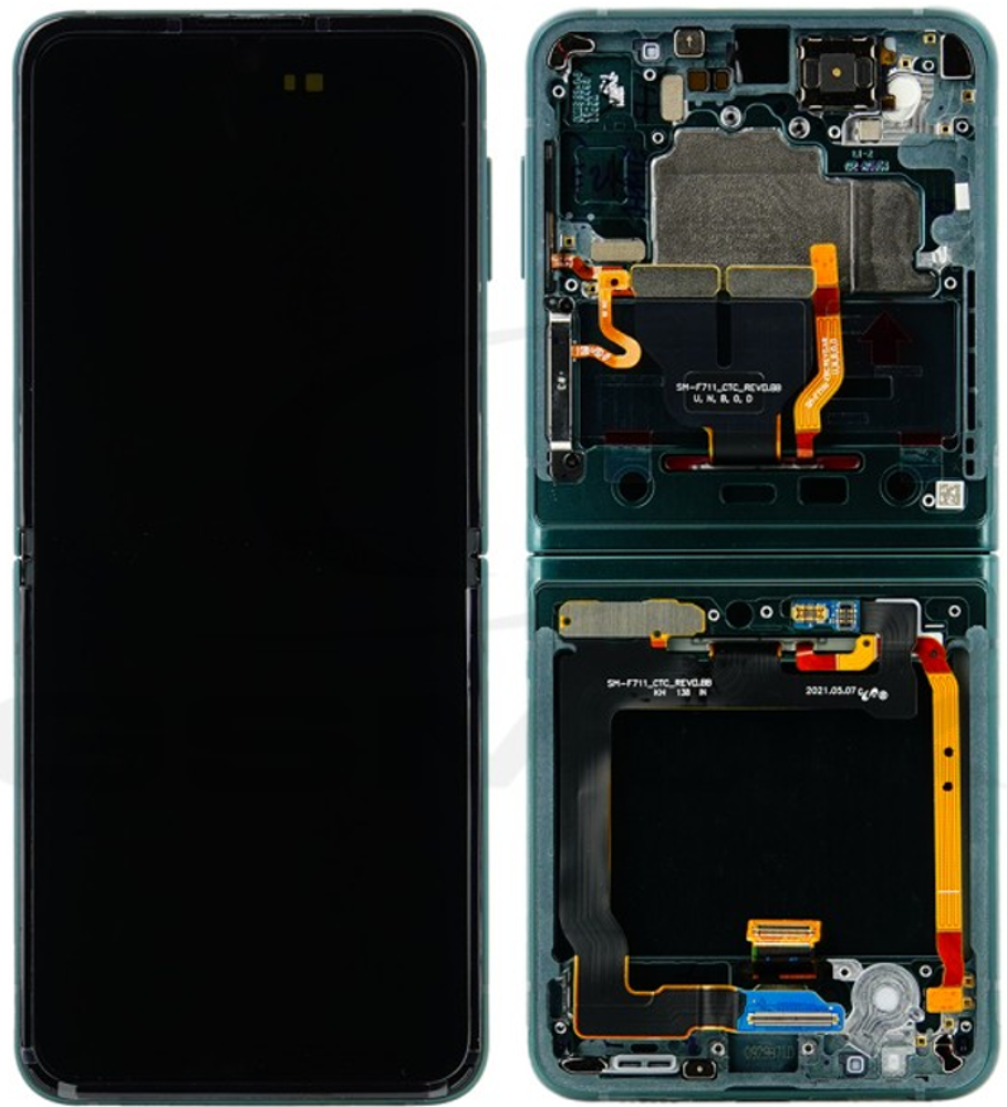 Módulo Pantalla Display incl. cam (Original) - Green, Samsung Galaxy Z Flip3 (5G); SM-F711 Original Service Pack GH82-26273C