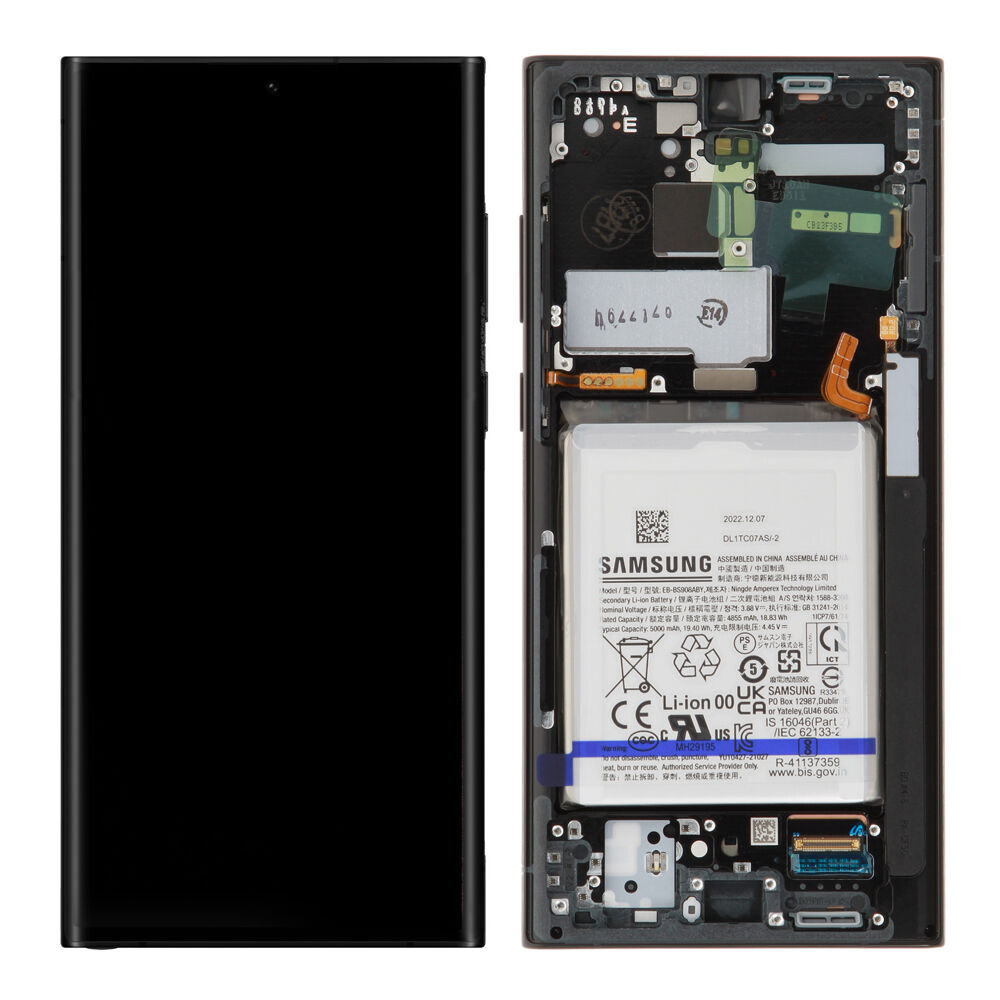 Módulo Pantalla Display incl. battery (Original) - Phantom Black, Samsung Galaxy S22 Ultra; SM-S908 Original Service Pack GH82-27487A