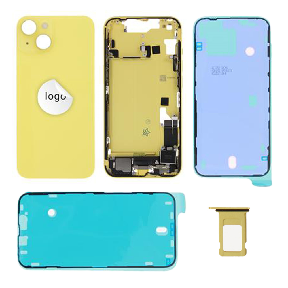 Rear Cover (Pulled A) incl. small parts - Yellow, For iPhone 14