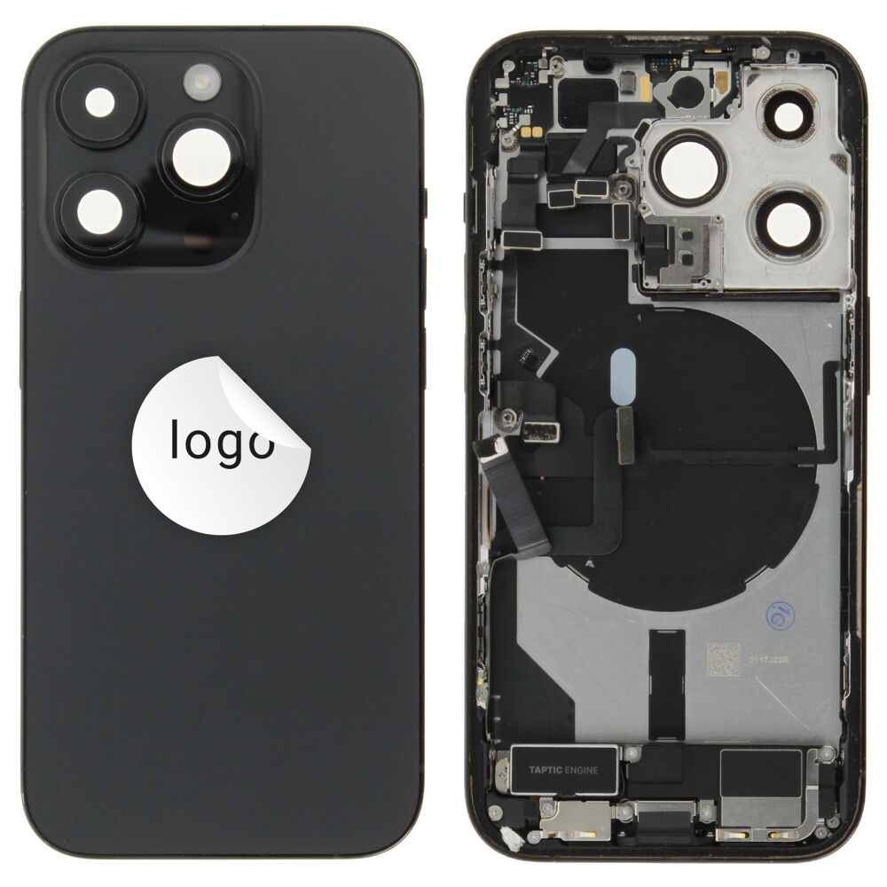 Rear Cover (Pulled A) incl. small parts - Black, For iPhone 14 Pro