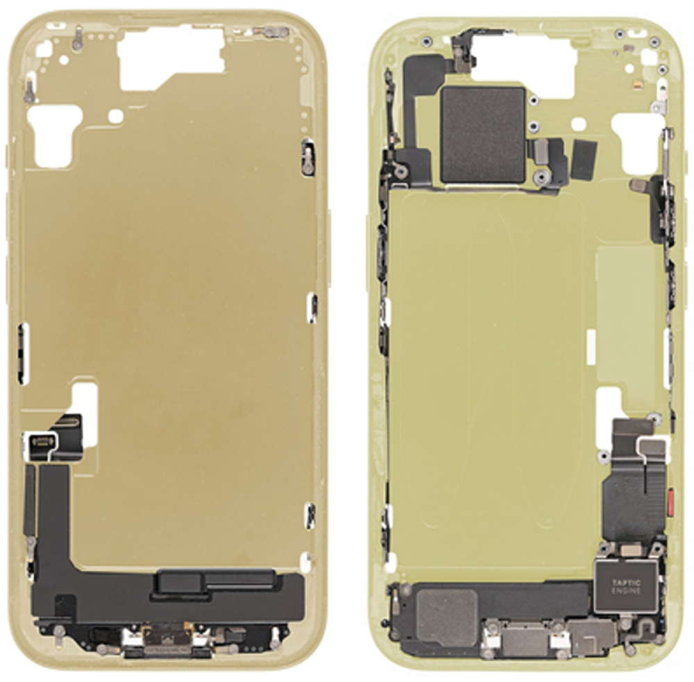 Middle Frame (Pulled A) excl. small parts - Yellow, For iPhone 15