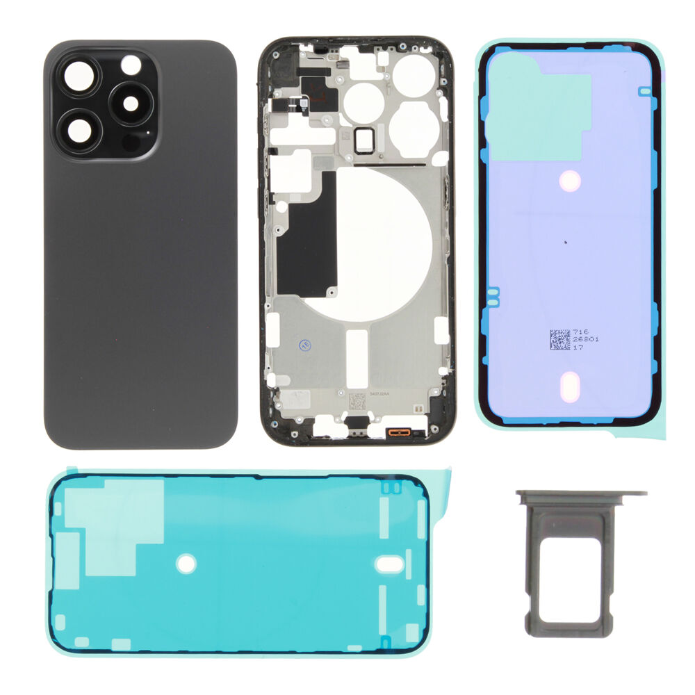 Rear Cover (excl. Logo) - Black, For iPhone 15 Pro
