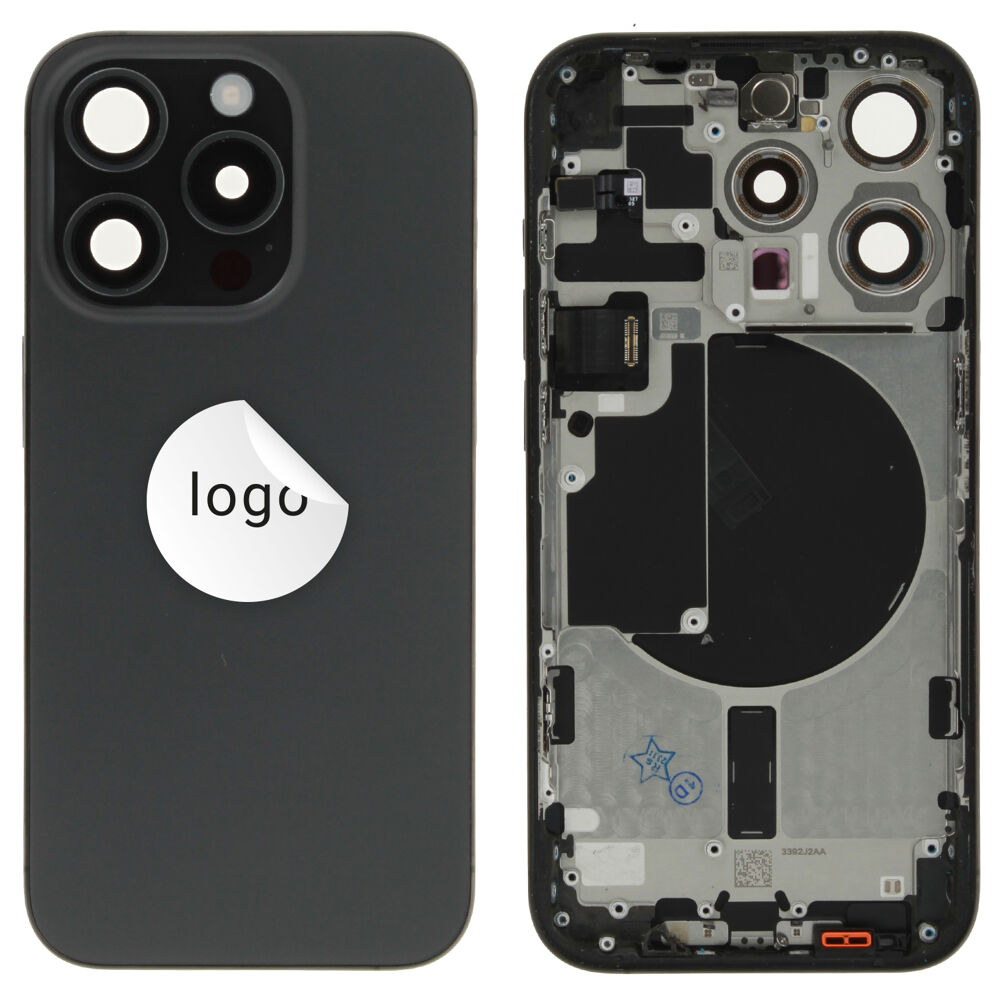 Rear Cover (Pulled A) excl. small parts - Black, For iPhone 15 Pro