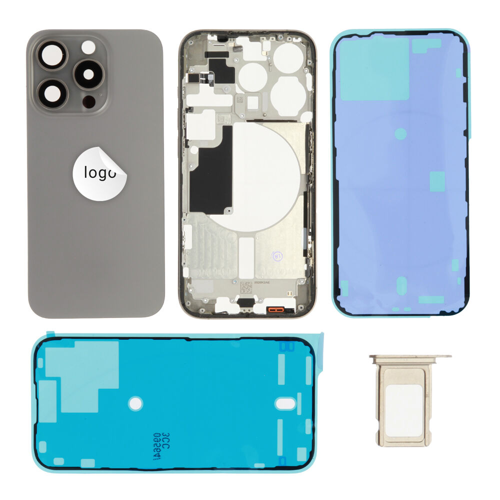 Rear Cover (Pulled A) excl. small parts - Grey, For iPhone 15 Pro