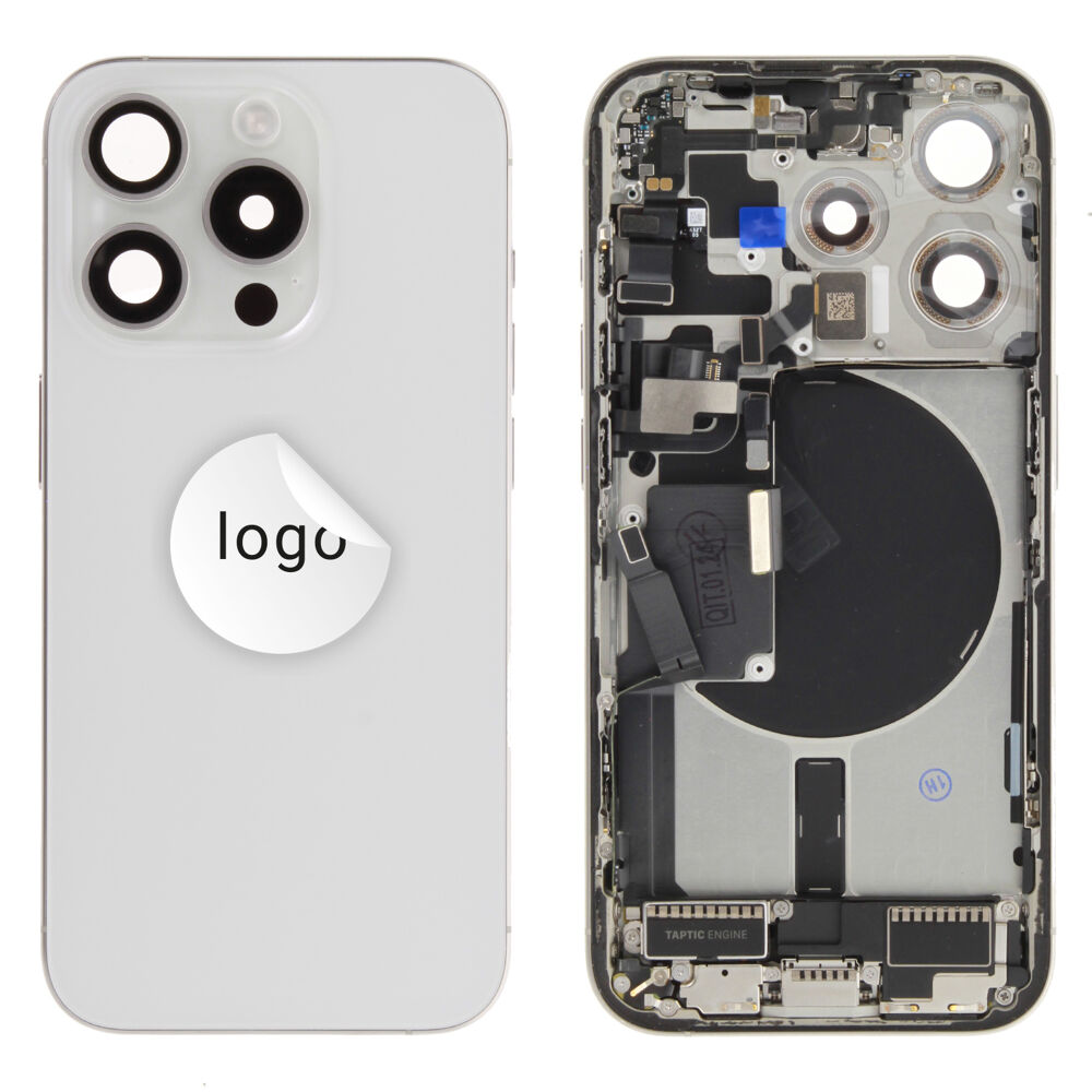 Rear Cover (Pulled A) incl. small parts - White, For iPhone 15 Pro