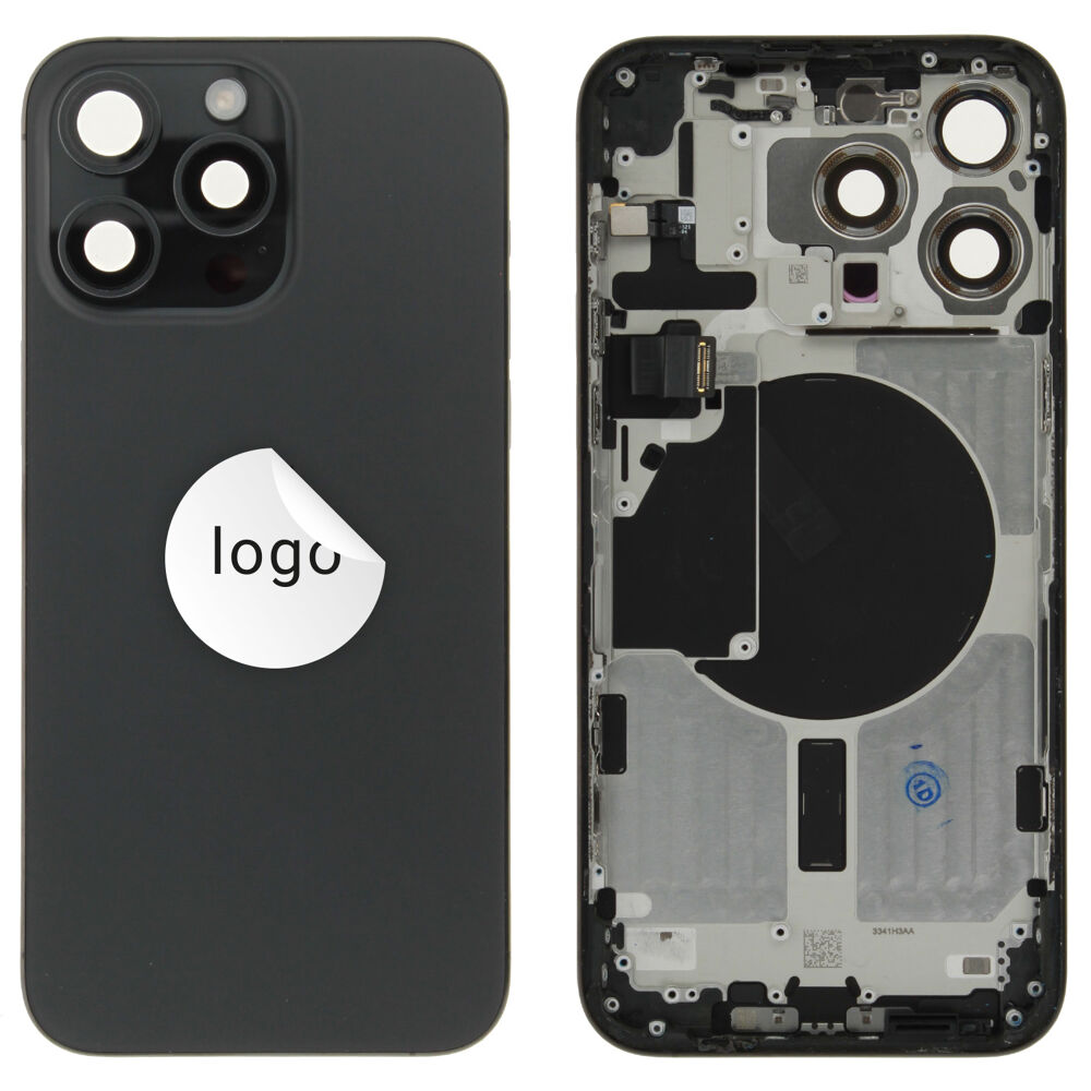 Rear Cover (Pulled A) excl. small parts - Black, For iPhone 15 Pro Max