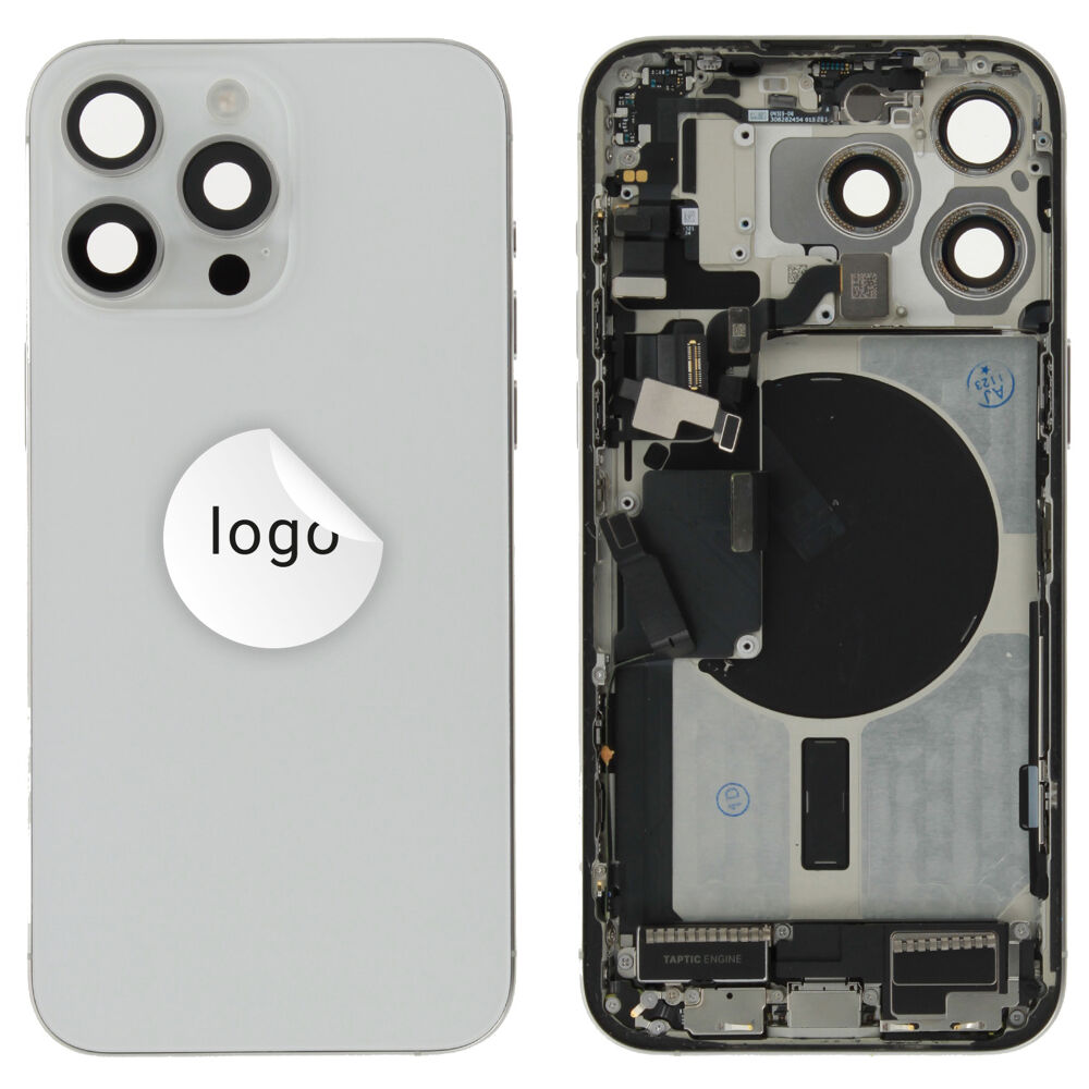 Rear Cover (Pulled A) incl. small parts - White, For iPhone 15 Pro Max