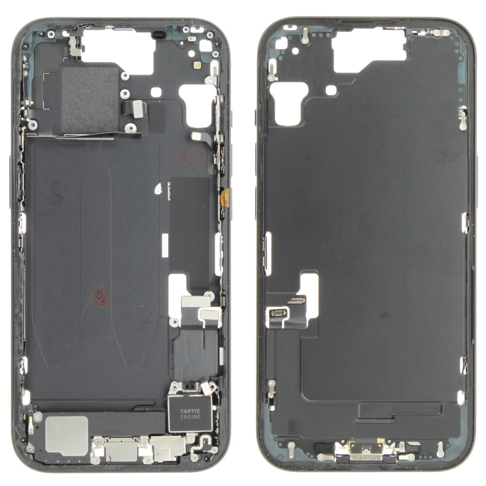 Middle Frame (Pulled A) incl. small parts - Black, For iPhone 15