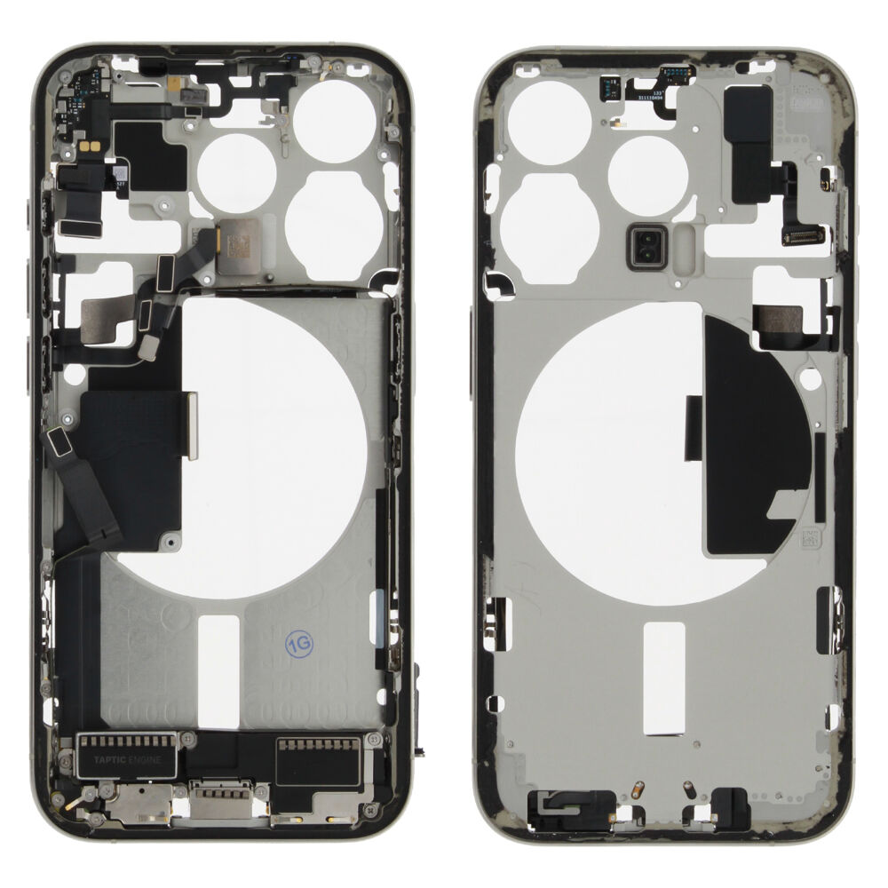 Middle Frame (Pulled A) incl. small parts - White, For iPhone 15 Pro