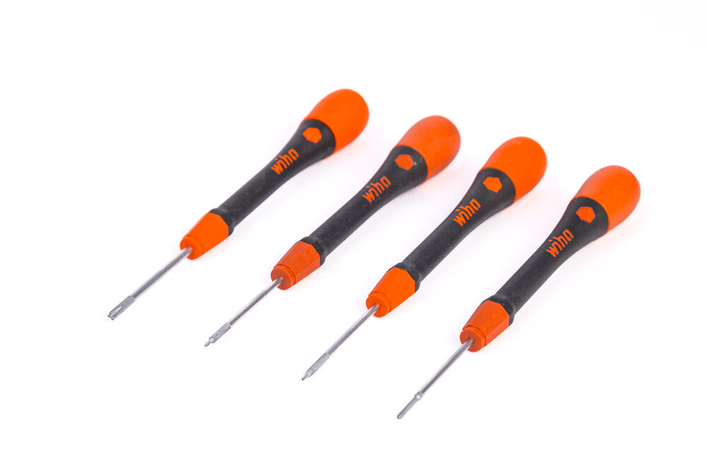 Wiha Picofinish screwdriver set (4 pcs) for iPhone: Pentalobe, Tri-wing, PH000X40 & Pinpoint