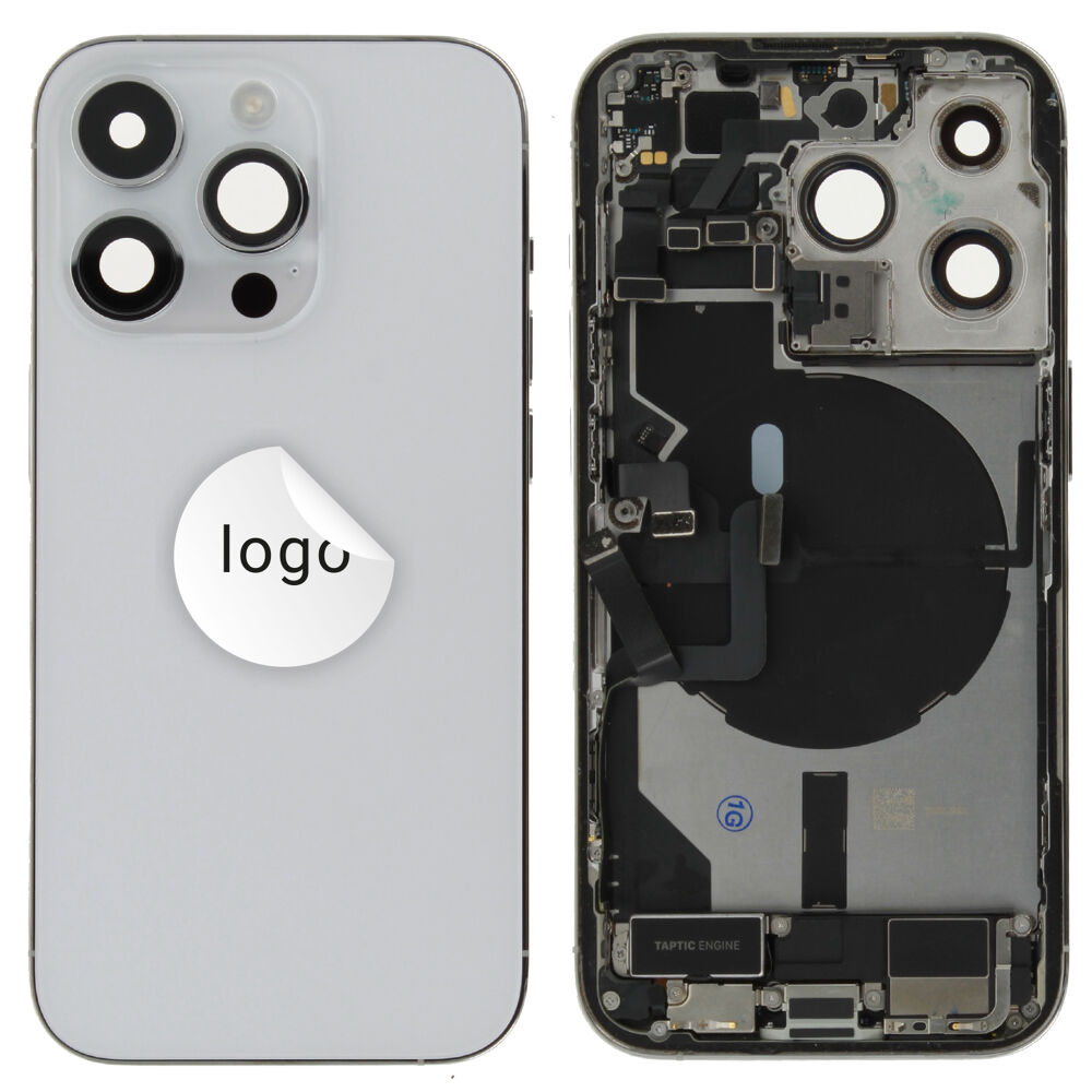 Rear Cover (Pulled C) incl. small parts - Silver, For iPhone 14 Pro