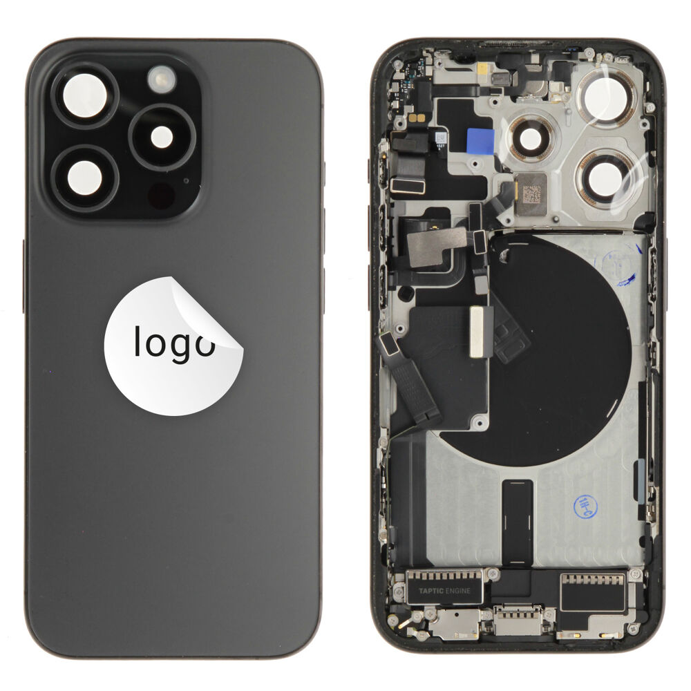 Rear Cover (Pulled C) incl. small parts - Black, For iPhone 15 Pro
