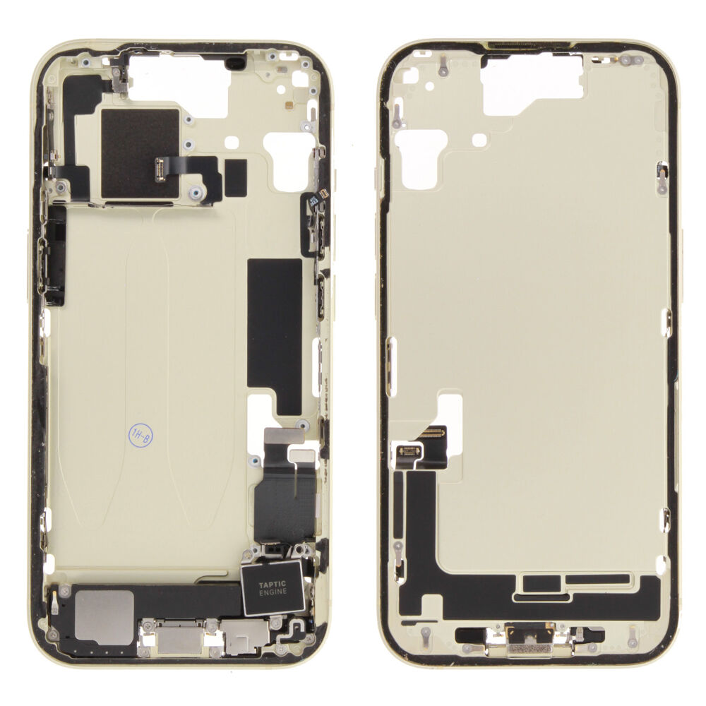 Middle Frame (Pulled C) incl. small parts - Yellow, For iPhone 15