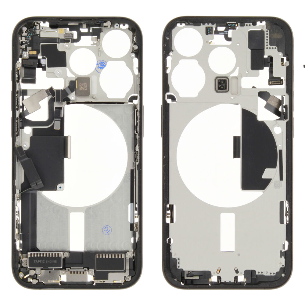 Middle Frame (Pulled C) incl. small parts - Black, For iPhone 15 Pro