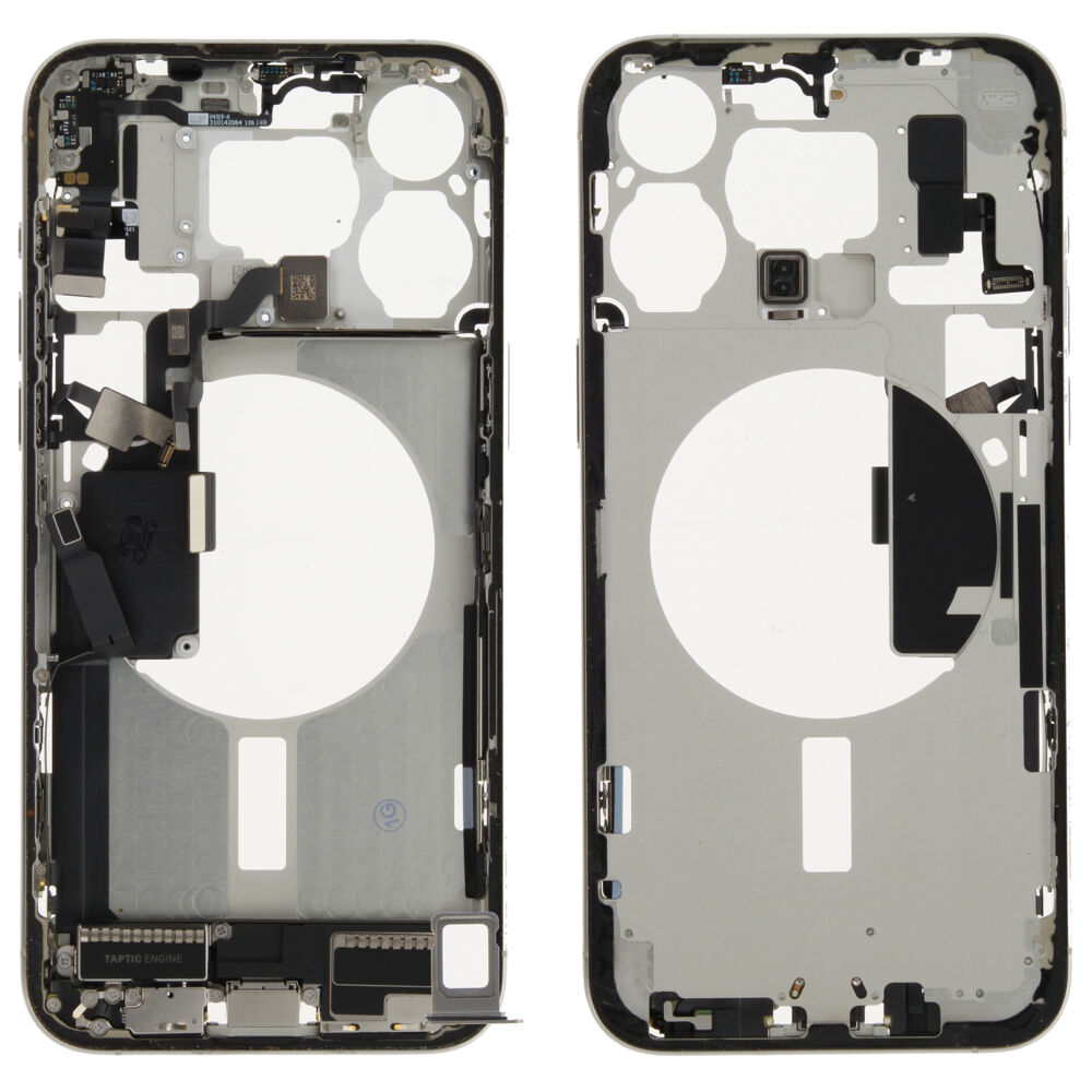 Middle Frame (Pulled C) incl. small parts - White, For iPhone 15 Pro Max