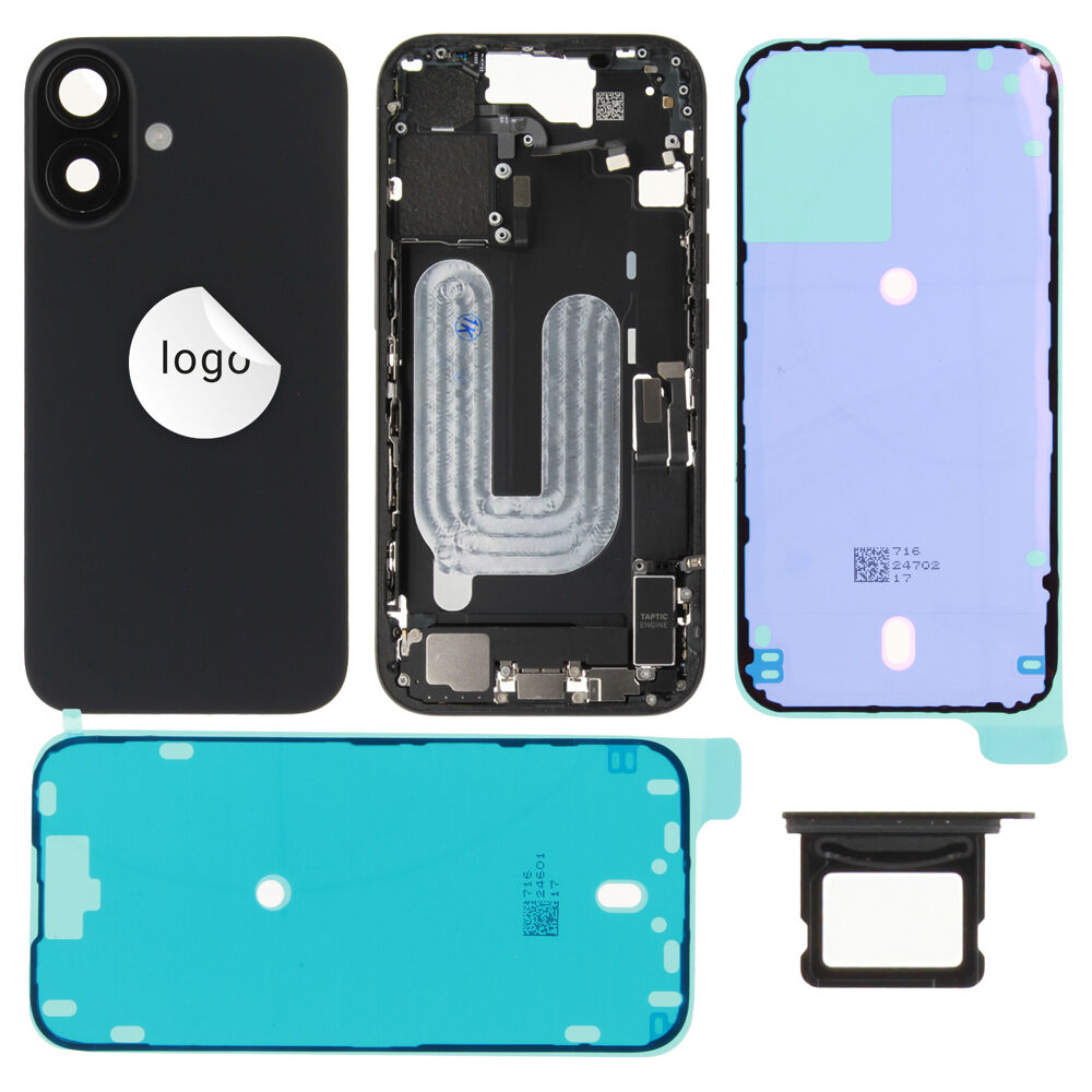 Rear Cover (Pulled A) incl. small parts - Black, For iPhone 16