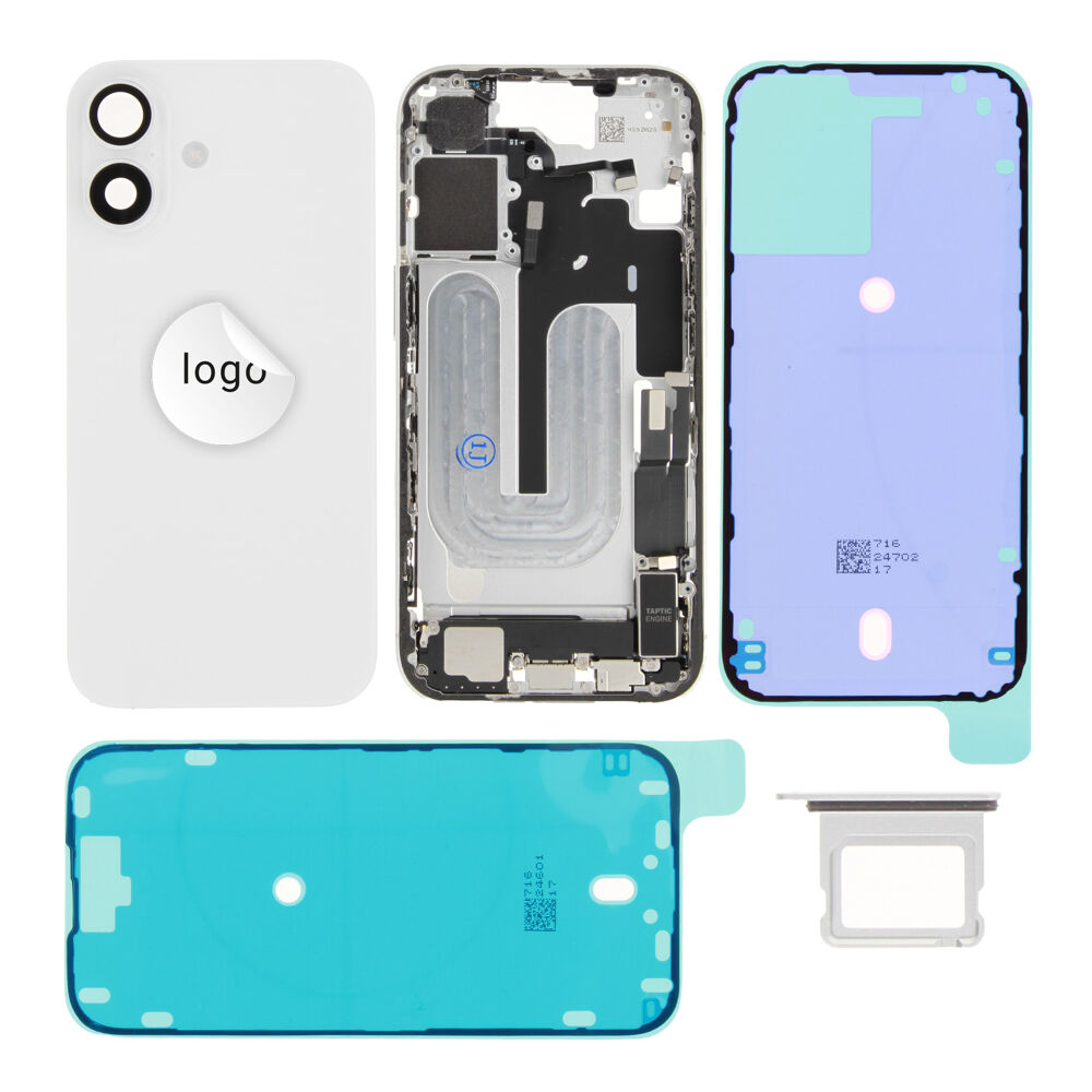 Rear Cover (Pulled A) incl. small parts - White, For iPhone 16