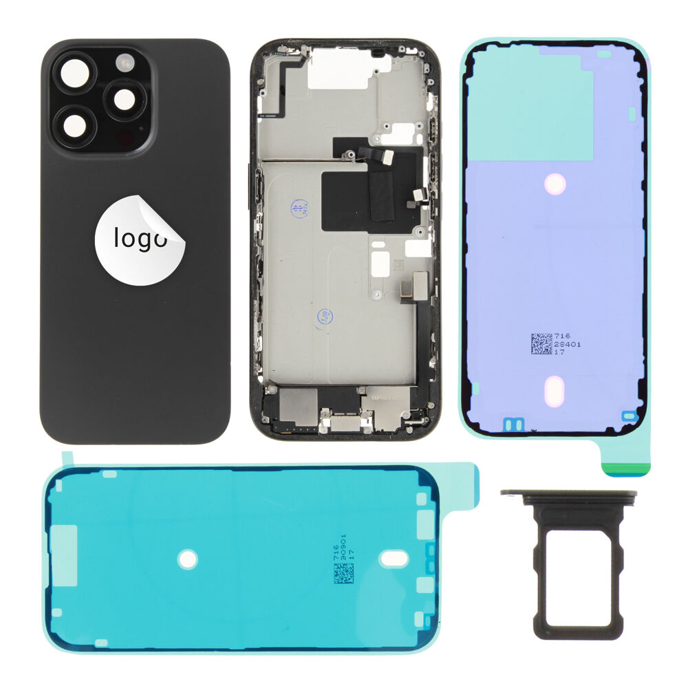 Rear Cover (Pulled B) incl. small parts - Black, For iPhone 16 Pro