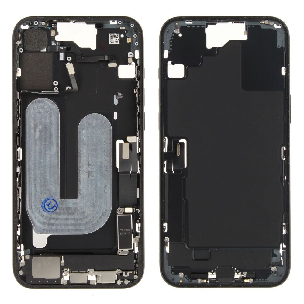 Middle frame incl. small parts (Pulled C) - Black, For iPhone 16 Plus