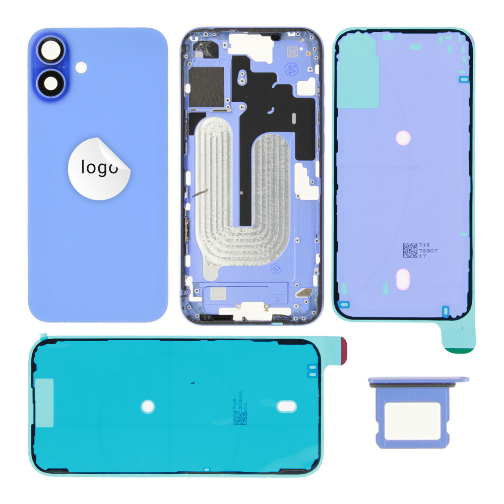 Rear Cover (Pulled A) excl. small parts - Blue, For iPhone 16 Plus