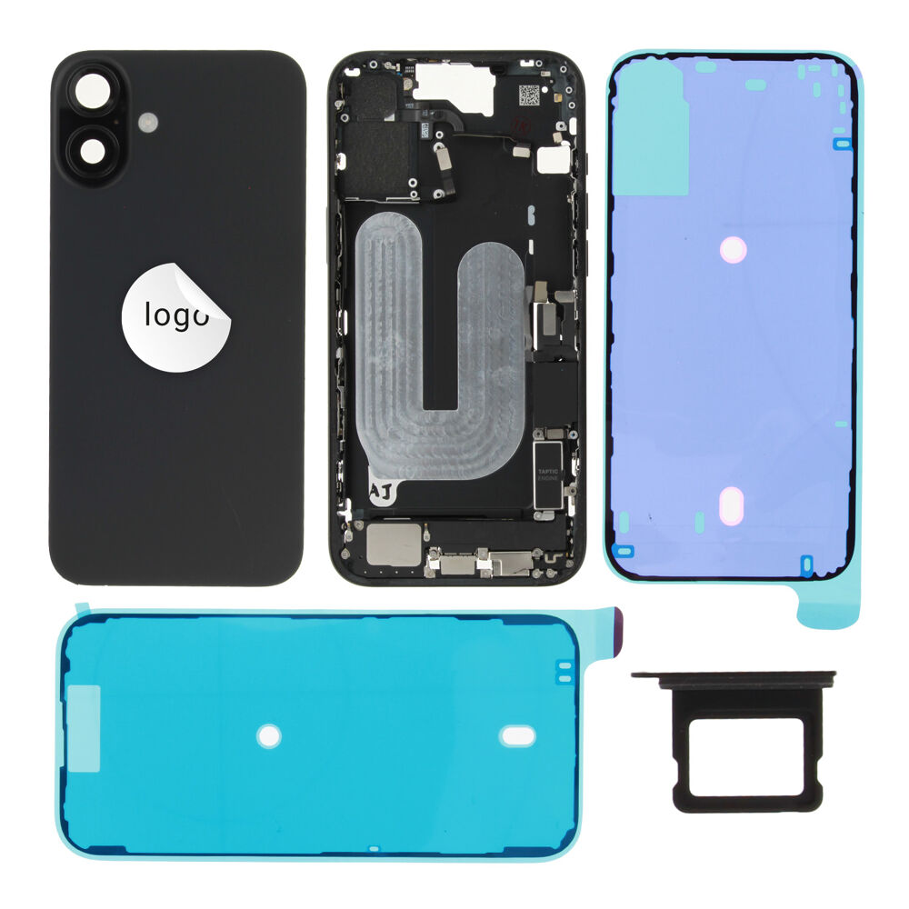 Rear Cover (Pulled C) incl. small parts - Black, For iPhone 16 Plus