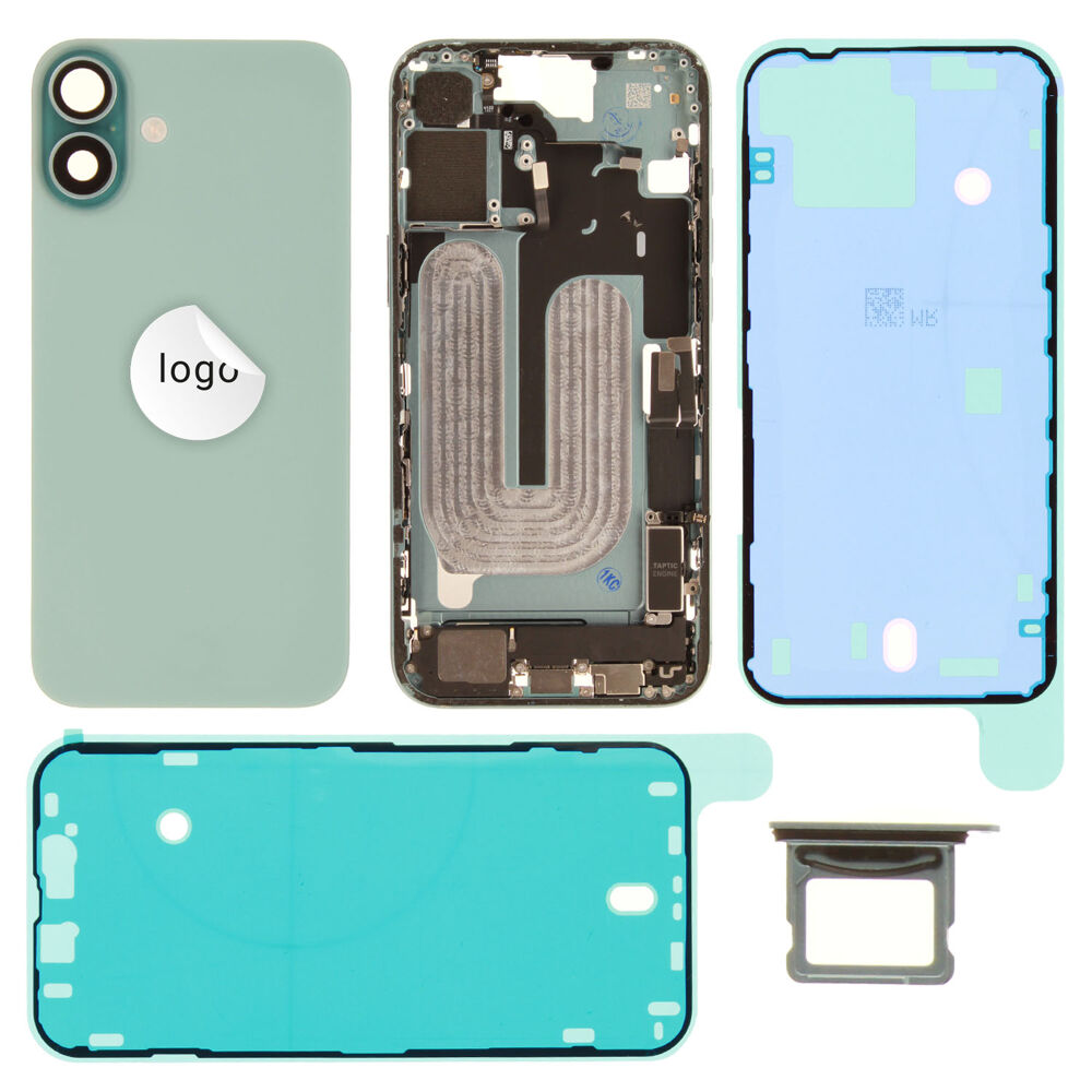 Rear Cover (Pulled B) incl. small parts - Green, For iPhone 16 Plus