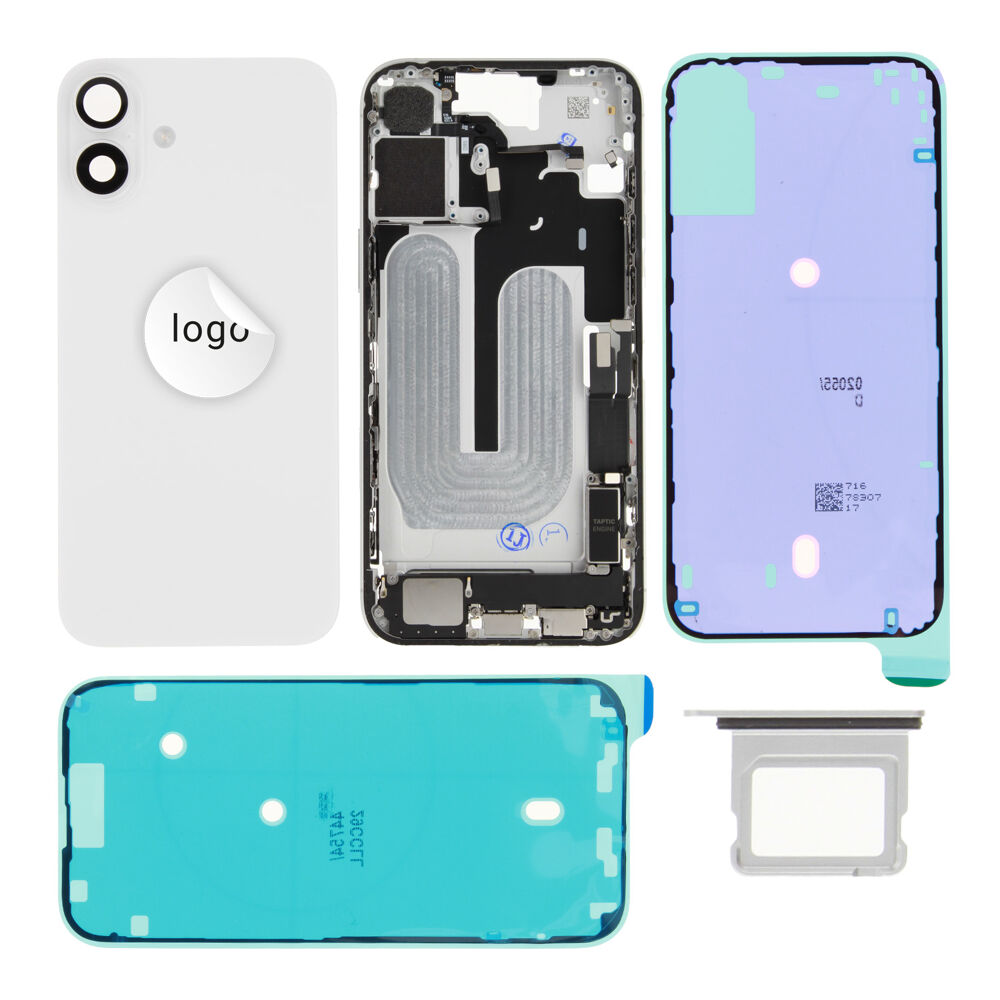 Rear Cover (Pulled A) incl. small parts - White, For iPhone 16 Plus