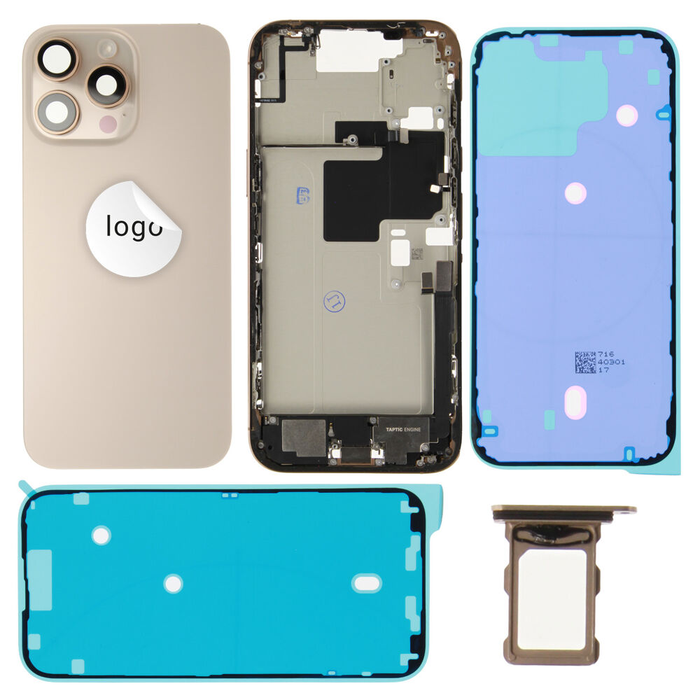 Rear Cover (Pulled C) incl. small parts - Desert Titanium, For iPhone 16 Pro Max