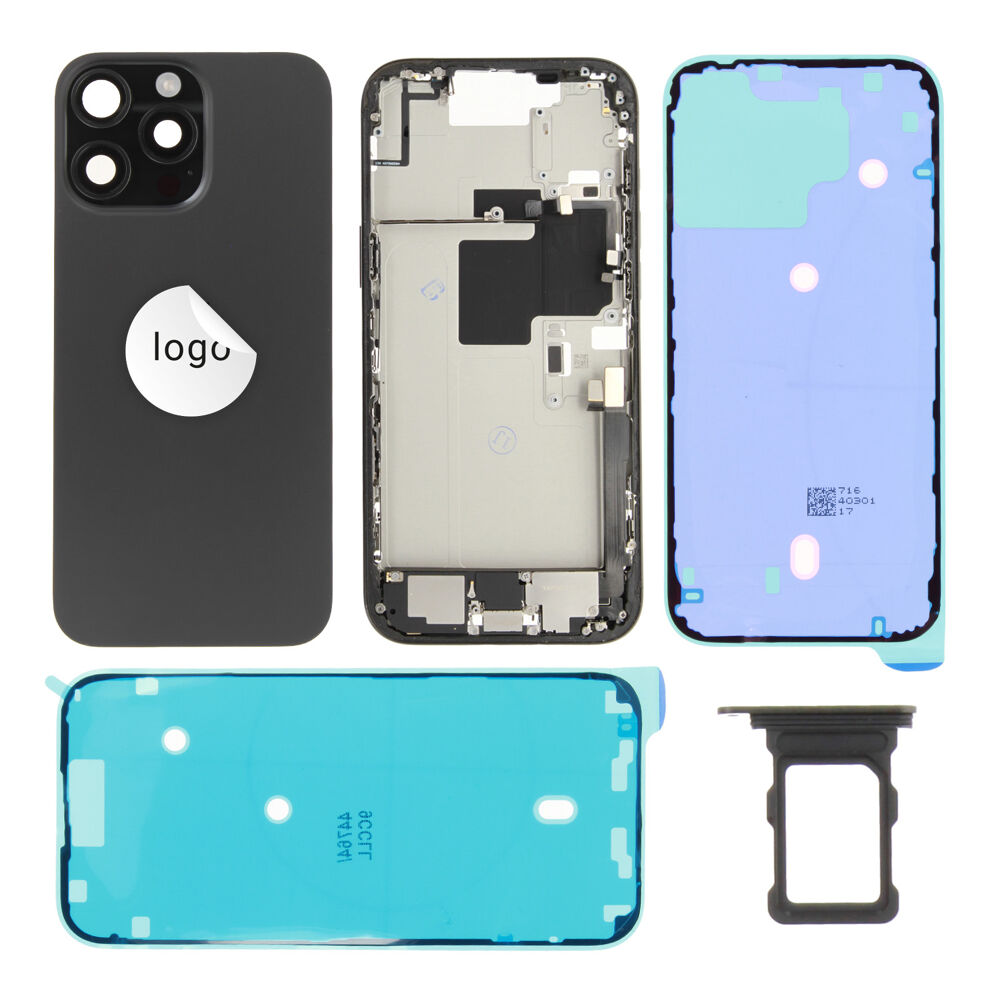 Rear Cover (Pulled C) incl. small parts - Black, For iPhone 16 Pro Max