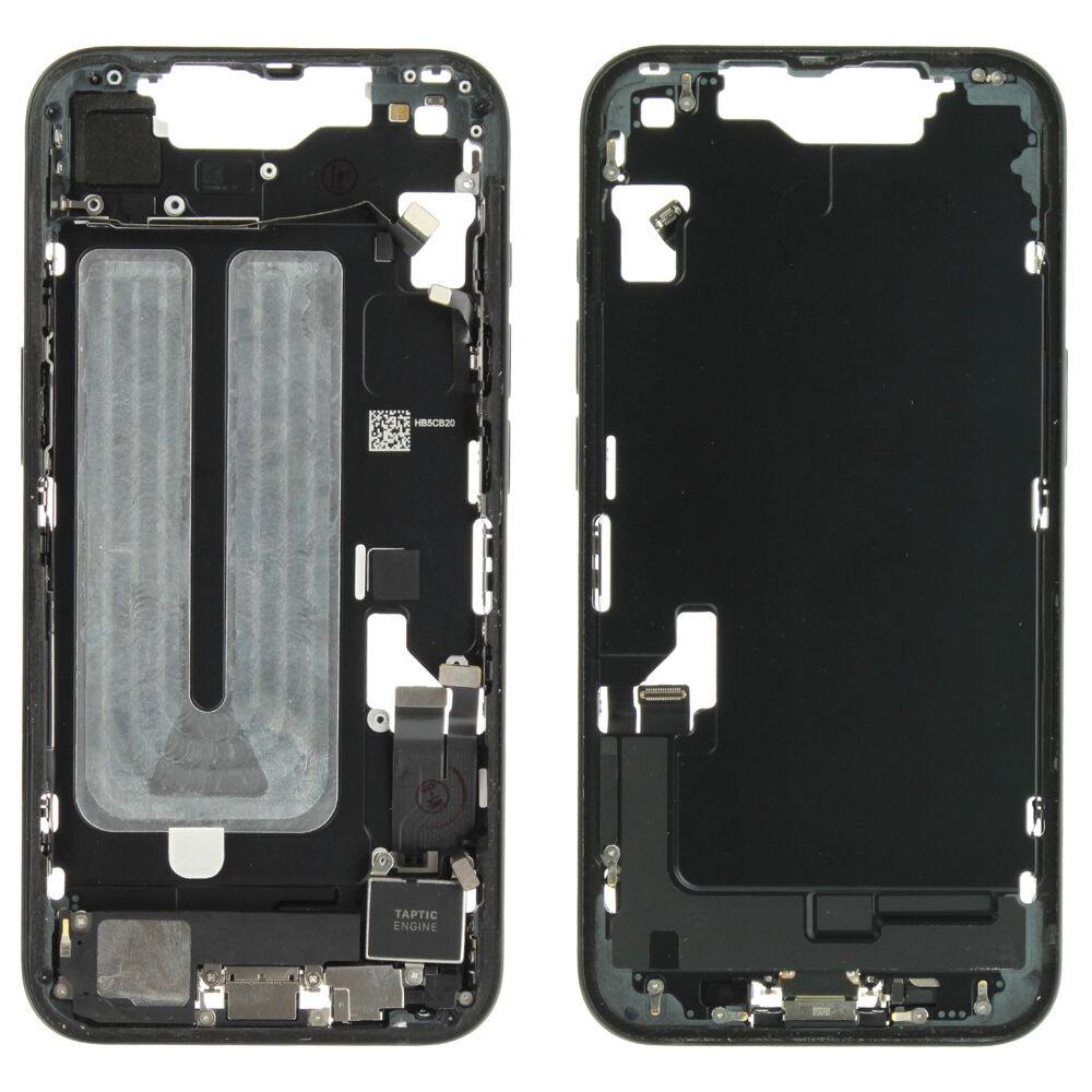 Middle frame incl. small parts (Pulled B) - Black, For iPhone 16e