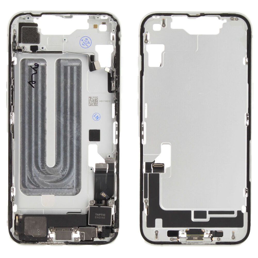 Middle frame incl. small parts (Pulled A) - White, For iPhone 16e