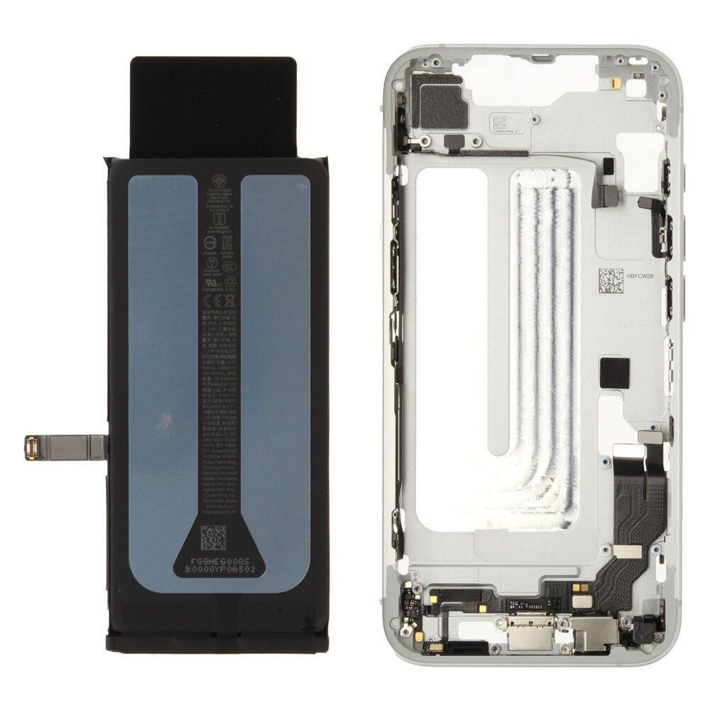 Middle frame incl. battery (Original) - White, Apple iPhone 16e