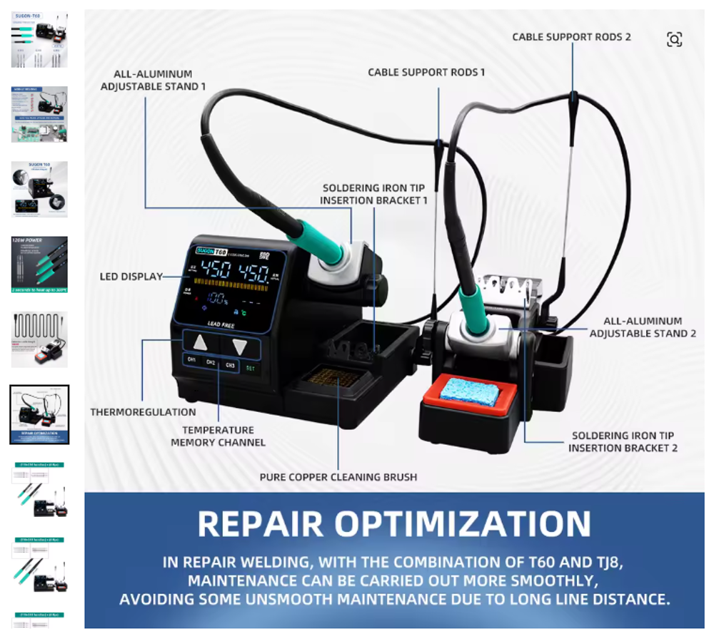 SUGON T60 Soldering Station Compatible Original 115/210/245 Iron Tip With Double Handle Digital Display Welding Rework Station With C115 C245 C210 Handle Set...